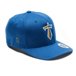 Rex Club | Manchester Titans Stretch Fit baseball cap with a golden sword and shield emblem on the front, and a small logo on the side, against a white background. | Custom Caps | Custom Hats | Team Headwear | UK