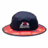 Rex Club | Boonie Hat Rex Club Red Kites with a patterned under-brim featuring red and blue graphics and text, displaying the logo "rex red club kites" on the front. | Custom Caps | Custom Hats | Team Headwear | UK