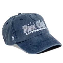Rex Club | The Offseason 2025 is a blue denim baseball cap with white "OFFSEASON" embroidery beneath a stripes and stars graphic, plus a small white "R" on the left brim. | Custom Caps | Custom Hats | Team Headwear | UK