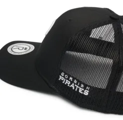 Rex Club | The Cornish Pirates - Club Crest Trucker is a black mesh hat featuring a circular club crest patch on the brim and 