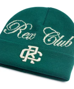 Rex Club | The Rex Club Script and Monogram Beanie is a teal knit hat with white embroidered