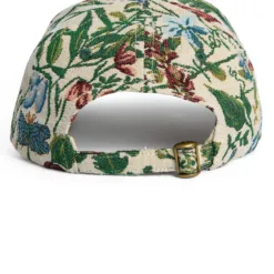 Rex Club | The image shows the back of an A New Day fabric baseball cap featuring a green, red, and blue floral pattern with an adjustable strap and brass buckle. | Custom Caps | Custom Hats | Team Headwear | UK