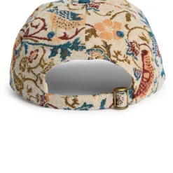 Rex Club | A back view of an A New Day fabric cap featuring a blue, red, and yellow floral foliage pattern with an adjustable strap and brass buckle. | Custom Caps | Custom Hats | Team Headwear | UK